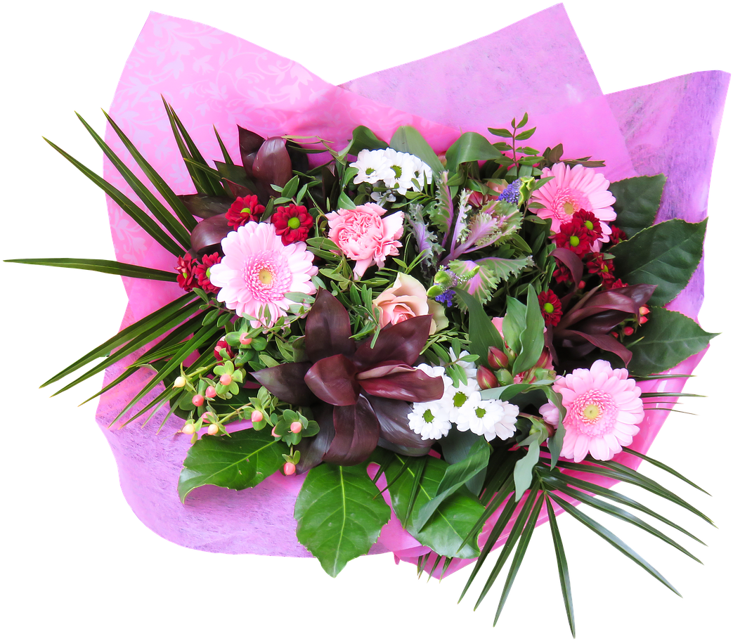 Mazzo Sulle Tonalità Violacee - Birthday Flowers Bouquet Png (1280x1113)