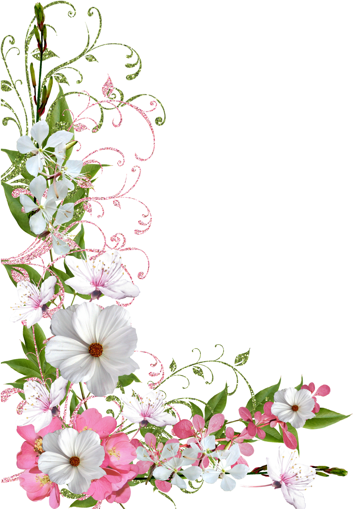 Pink And Green Spring Decor Png Picture Clipart - Spring Flowers Border Png (1259x1780)