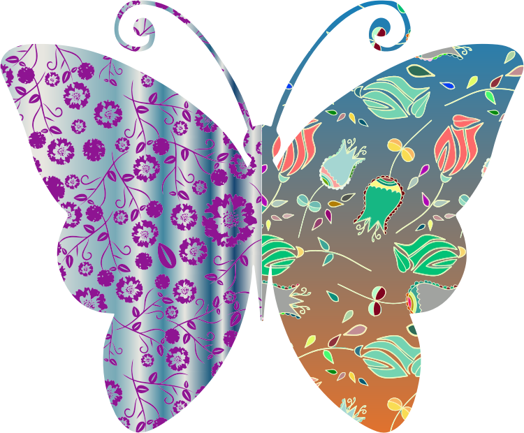 Vintage Style Floral Butterfly Iu207w Clipart - Mariposa Vintage Png (750x620)