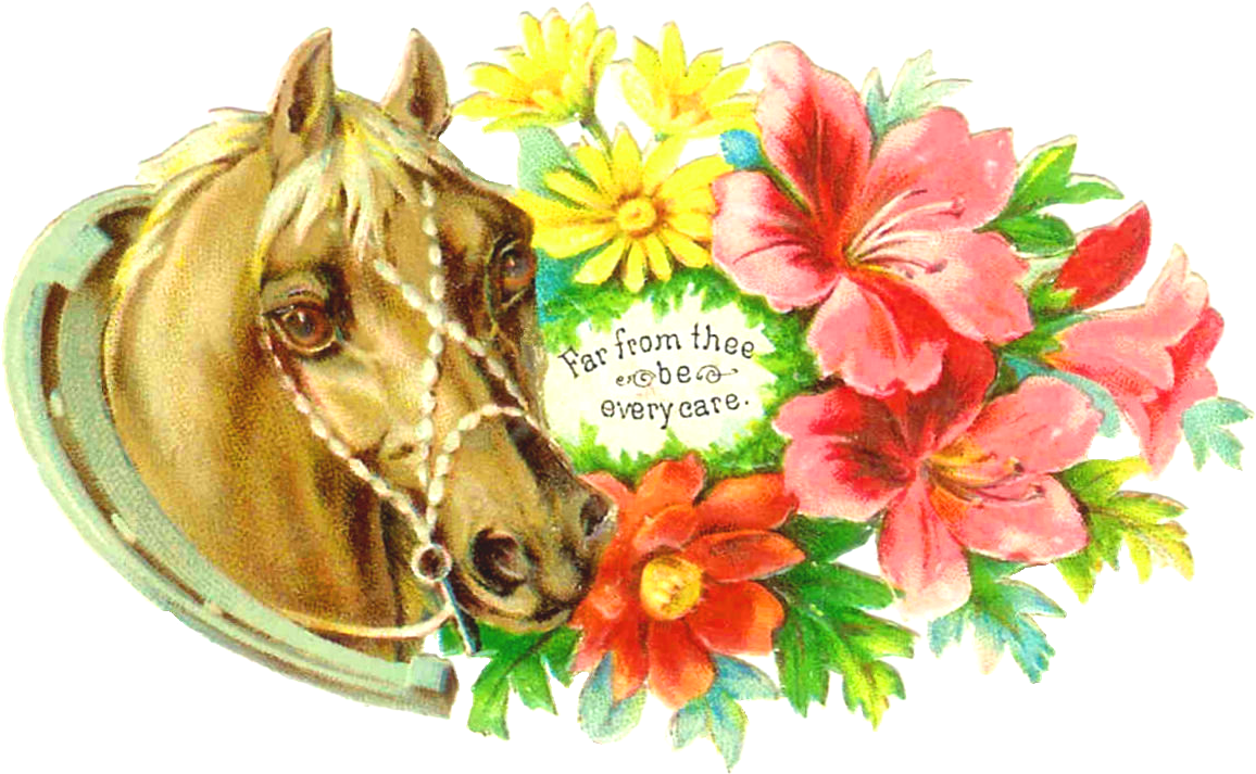 Victorian Die Cut - Horse Clipart Flowers (1332x908)