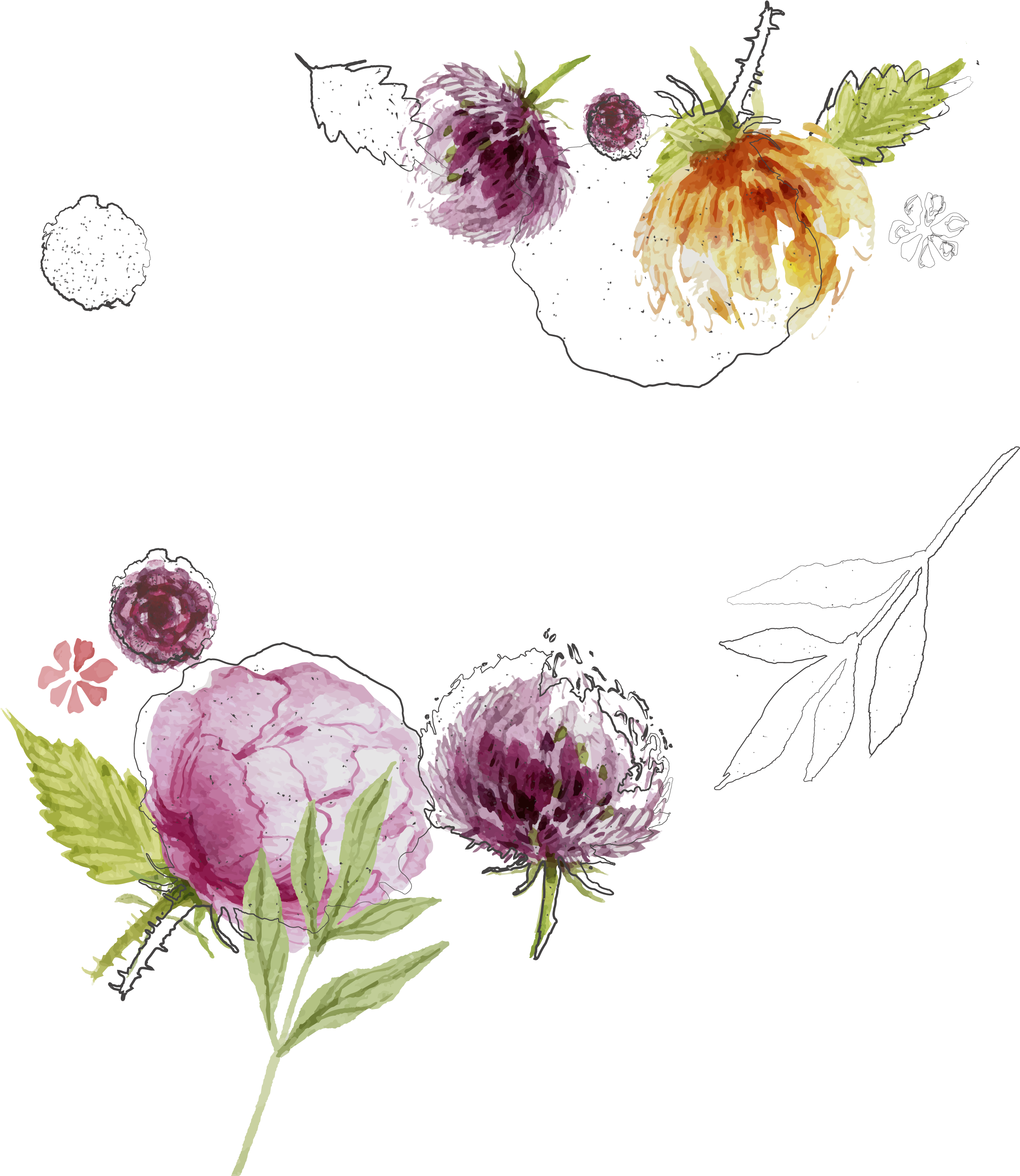 Wedding Invitation Watercolour Flowers Watercolor Painting - Watercolor Plant Wedding Png (3125x3125)