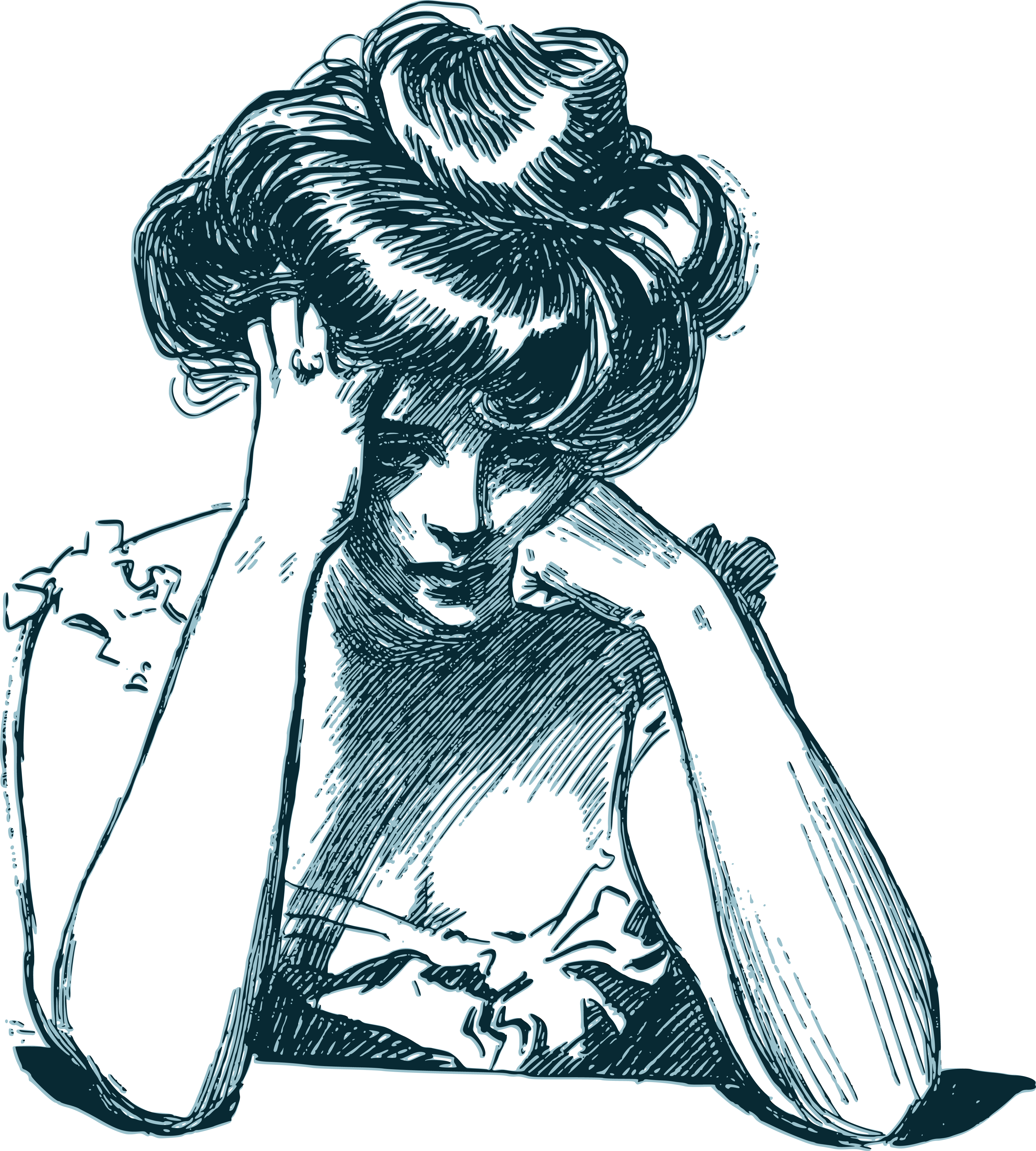 Free Clipart Of A Thinking Woman - Charles Dana Gibson Sketch Pencil (4000x4446)