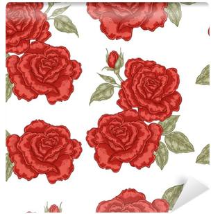 Mural De Parede Padrão Sem Emenda Com Flores Da Rosa - Telas Blancas Con Flores Rojas (400x400)