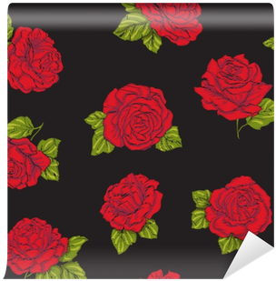 Mural De Parede Padrão Sem Costura Com Rosas Vermelhas - Embroidery (400x400)