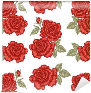 Papel De Parede Padrão Sem Emenda Com Flores Da Rosa - Telas Blancas Con Flores Rojas (400x400)