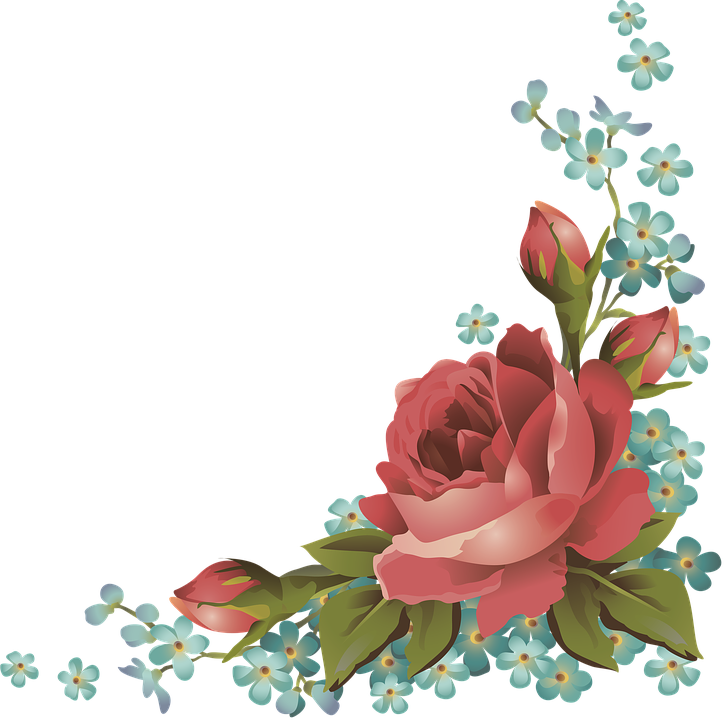Bouquet, Rose, Forget Me Not, Vintage - Vintage Bunga Png (726x720)