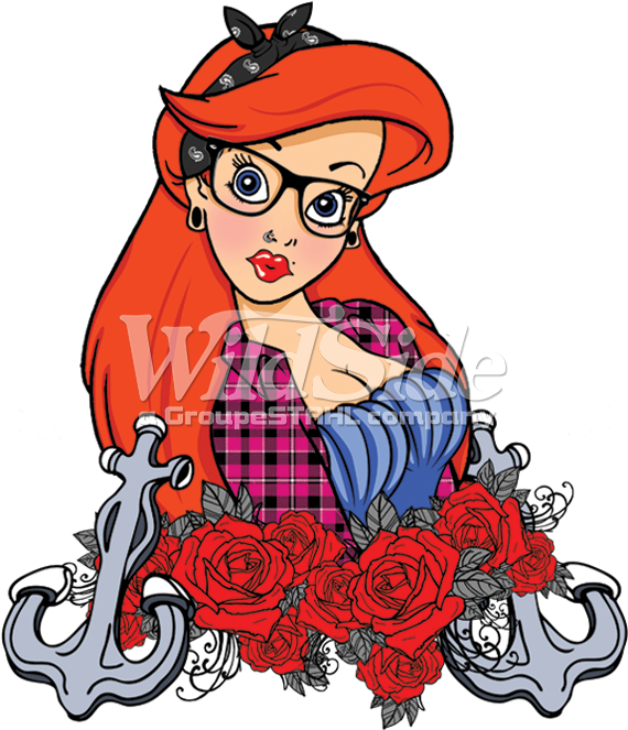 Red Headed Hipster With Roses & Ancors - Cartoon (675x675)