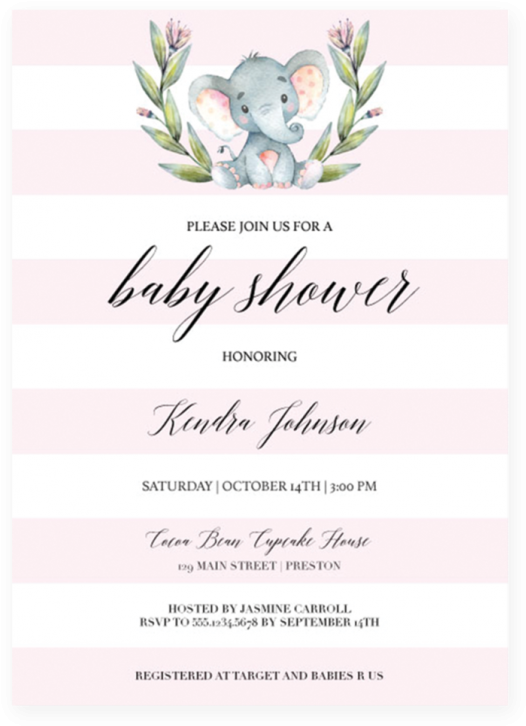Elephant Baby Shower Invitation Template Girl Invite - Mit Blumen Danken Sie Ihrem Lila Karte (616x770)