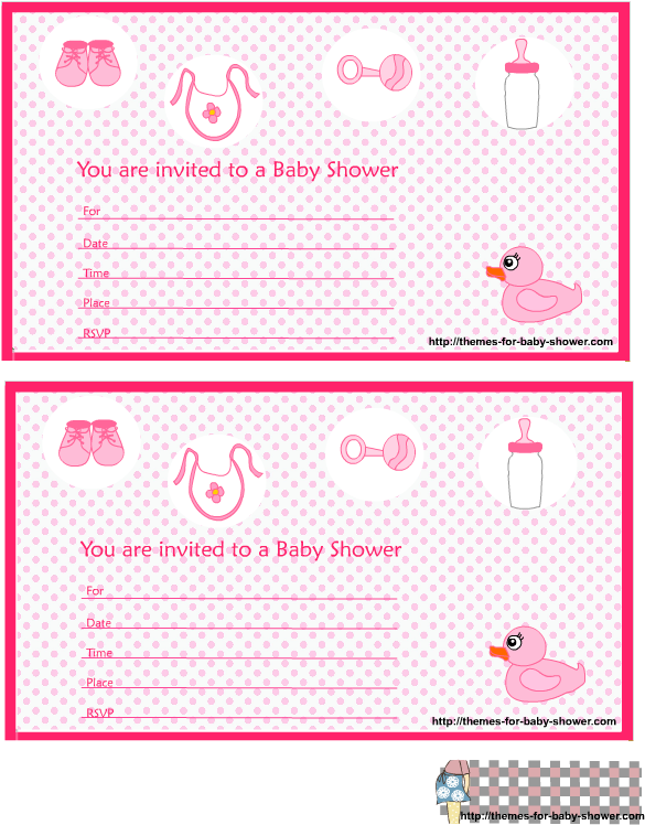 Baby Girl Shower Invitation Featuring Rubber Ducky, - Carmine (612x792)