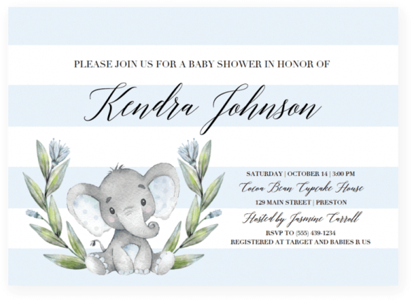 Elephant Baby Shower Invitation Template Boy Invite - Aquarell-elefant-jungen-glückwünsche Grußkarte (616x770)