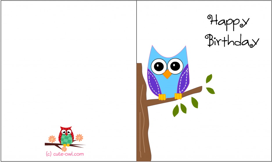 Greeting Cards Printable Owl Birthday Free Card Designs - Printable Birthday Card Print (1024x791)