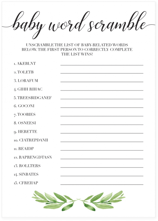 Baby Shower, Printable Baby Word Scramble Game For - Document (616x770)