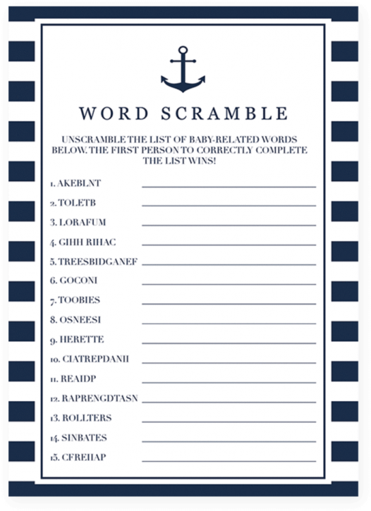Printable Baby Shower Word Scramble Nautical Boy Games - Screenshot (616x770)