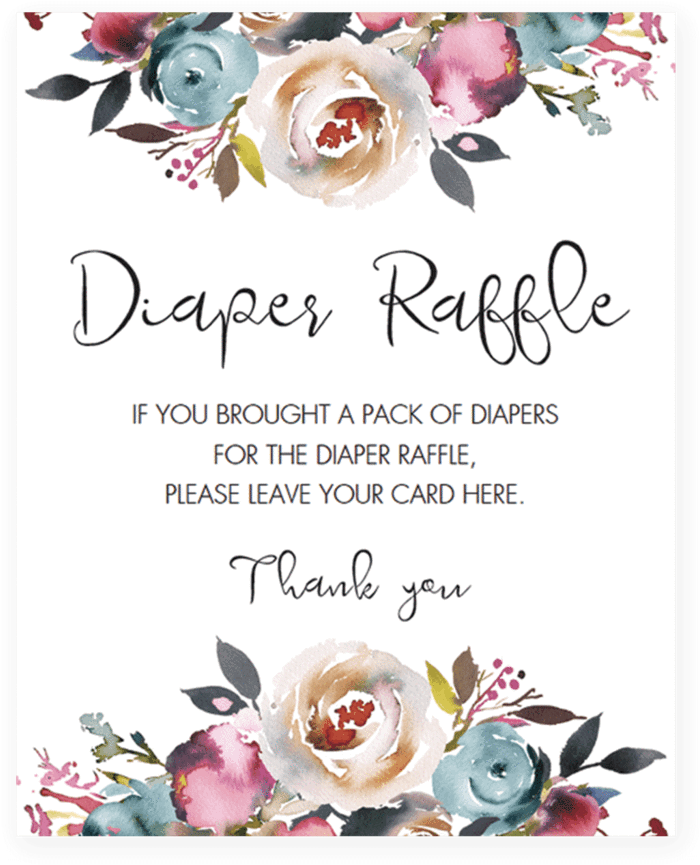 Pink And Purple Flower Baby Shower Decor Diaper Raffle - Baby Shower Diaper Raffle Sign (819x1024)