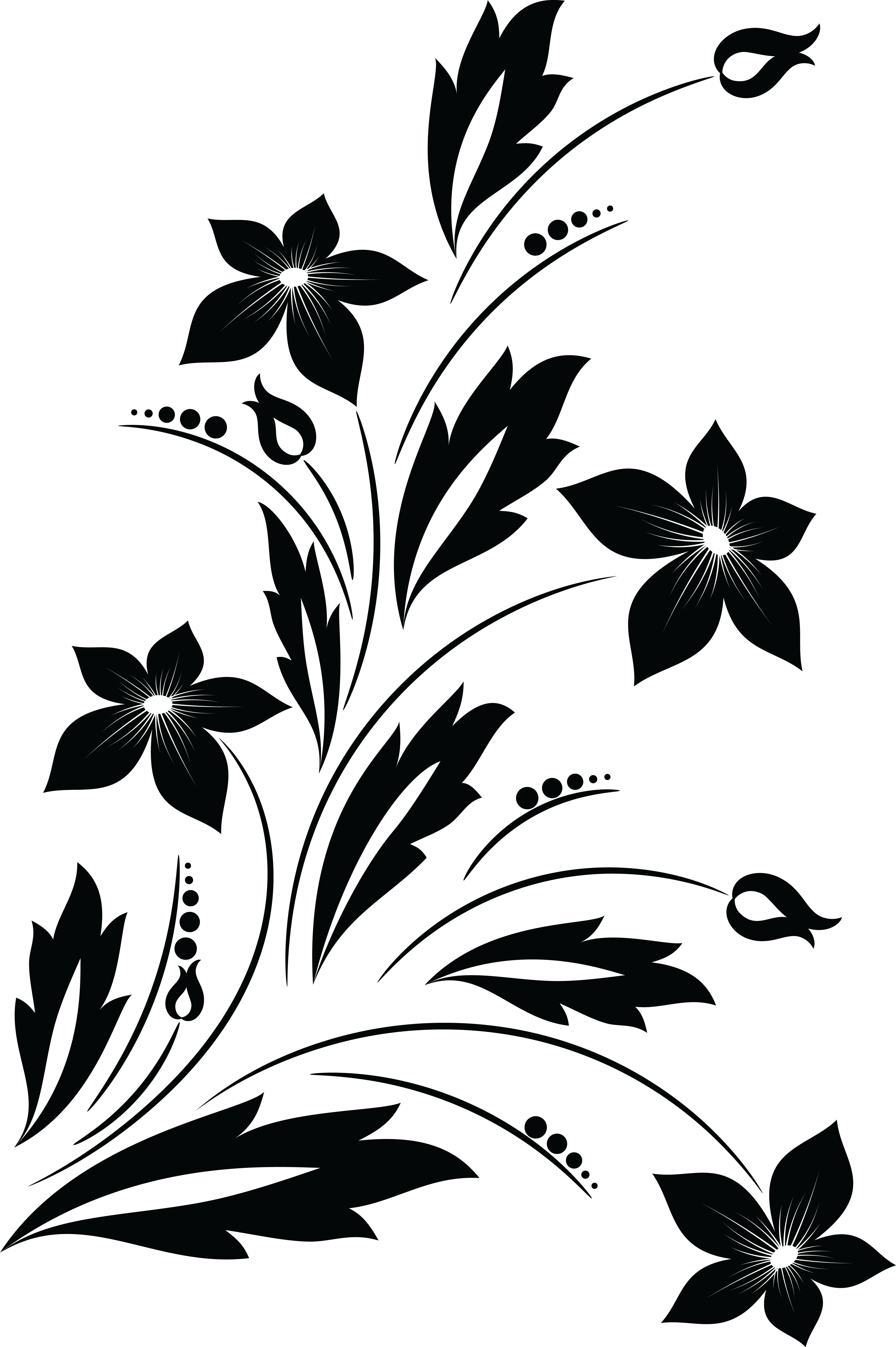 Free Clipart Of A Black And White Floral Vine Design - Flower Png Black And White (4000x6012)