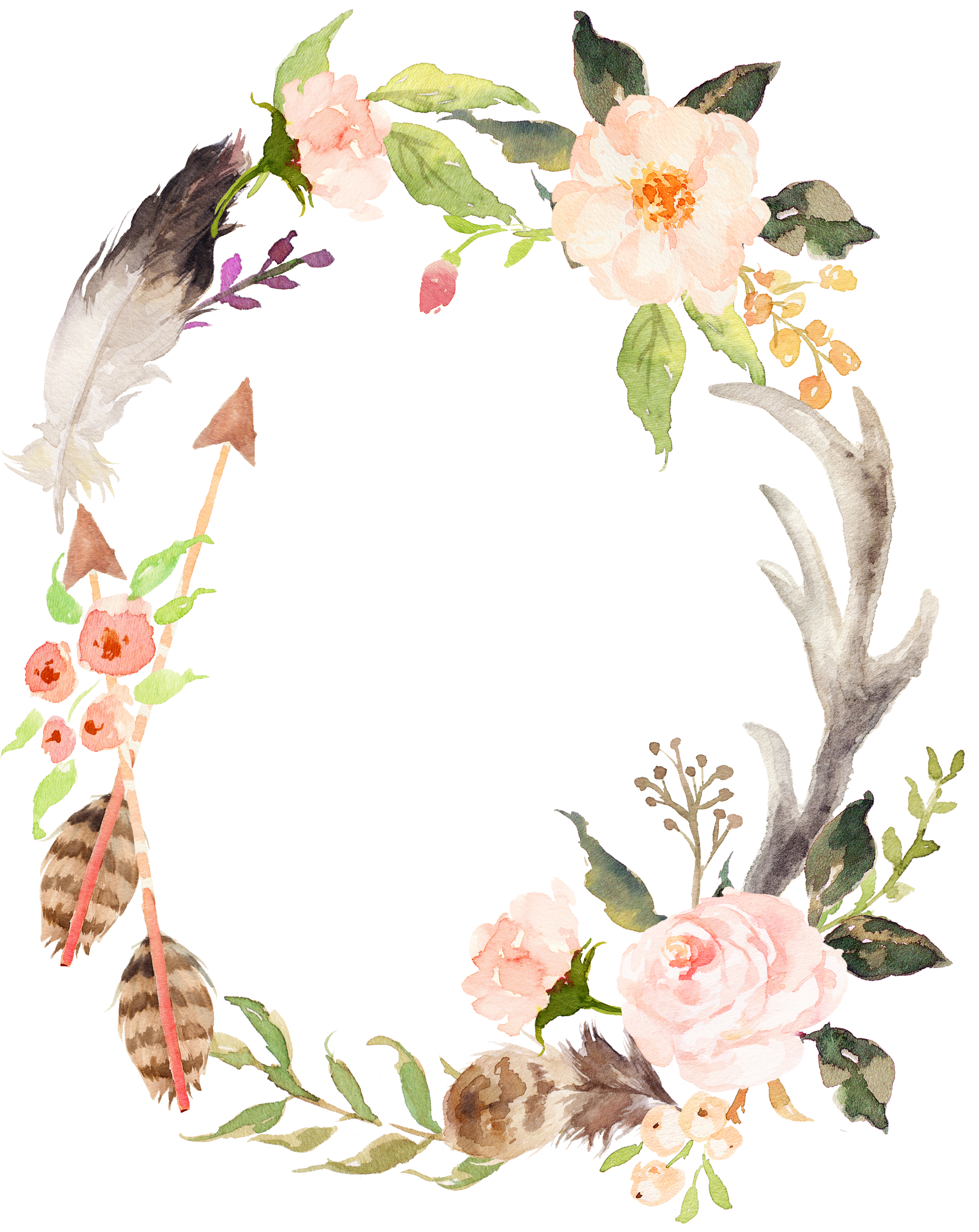Wedding Invitation Wreath Watercolor Painting Poster - Woodland Baby Shower Decorations For Girl (2881x3668)