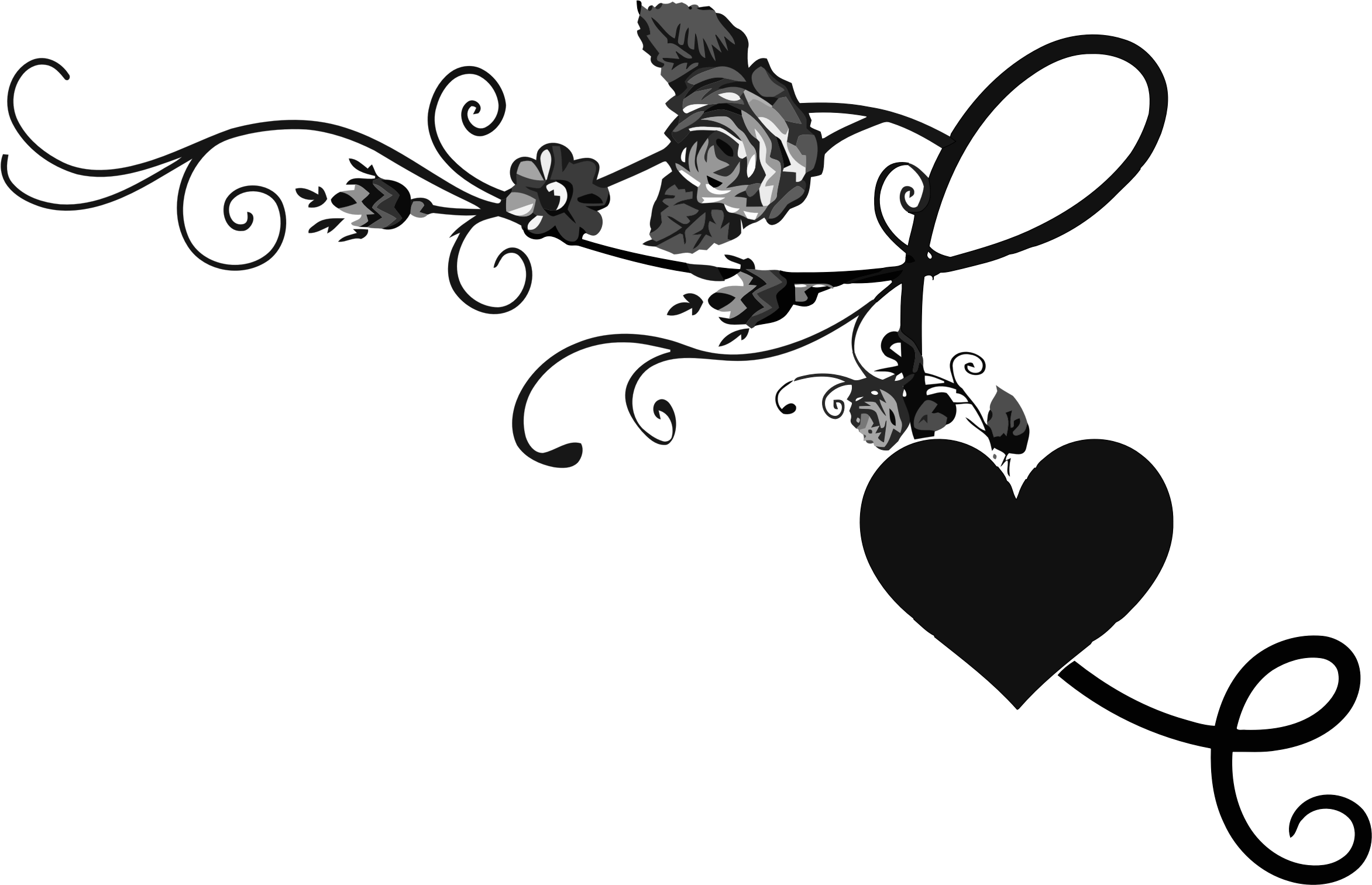 Big Image - Roses Flourish Clipart Black And White (2345x1513)