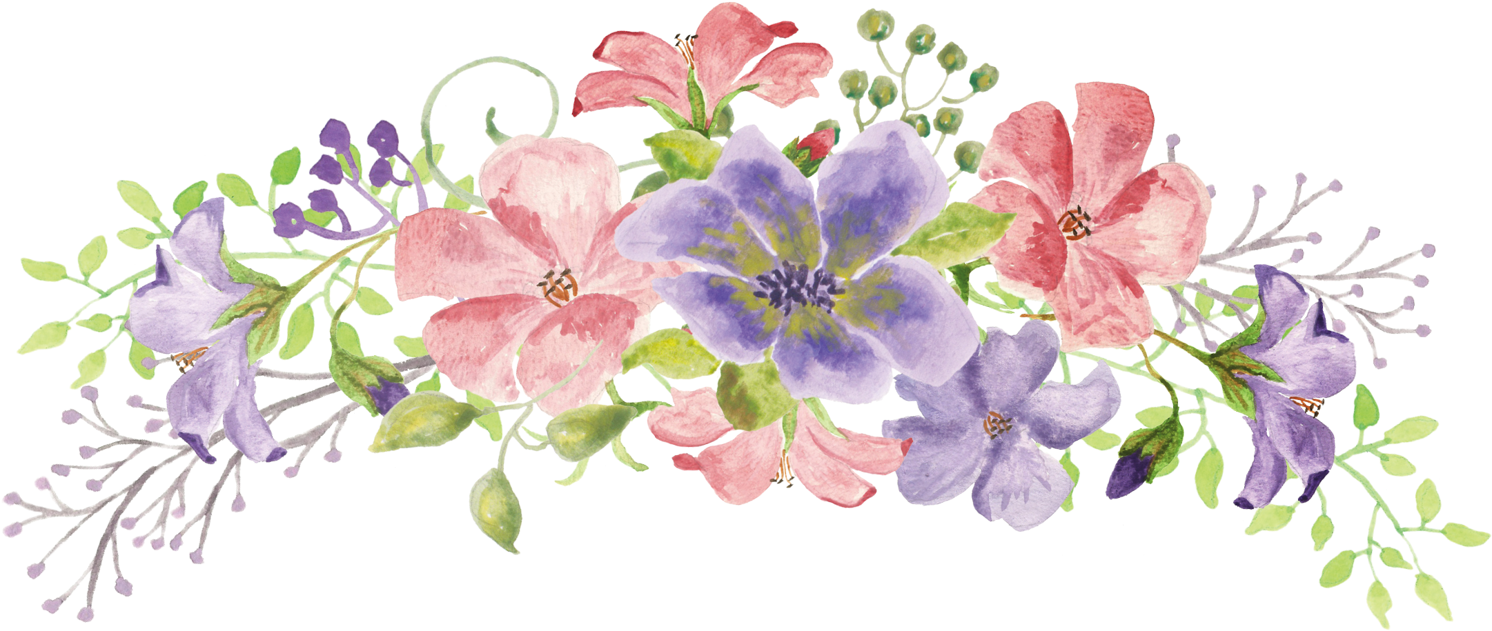 Flowers Watercolor Painting - Aquarela Pintura Flores Png (2400x1200)