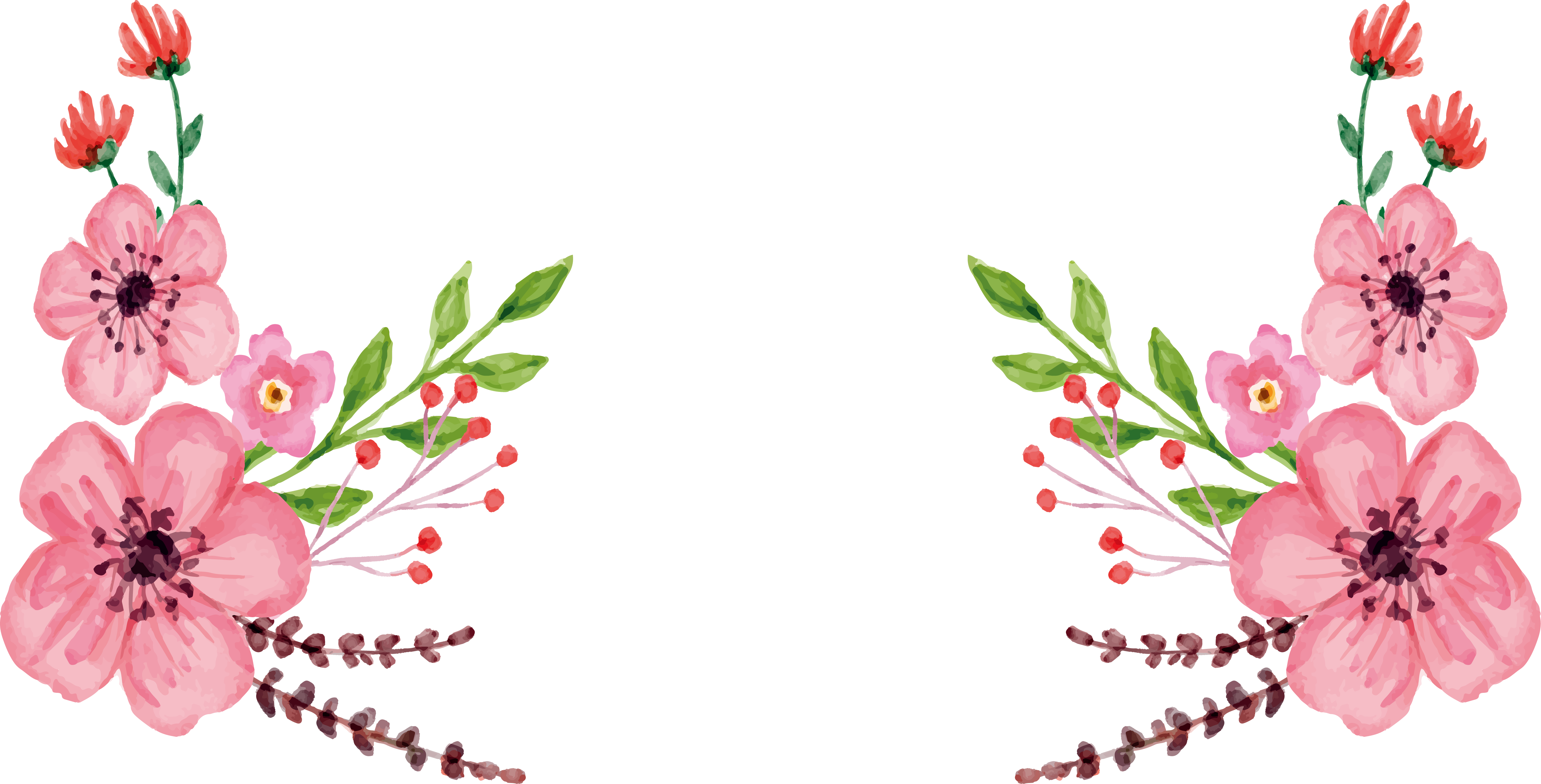 Floral Design Watercolor Painting Pink - Flores Rosadas Png Vector (4765x2425)