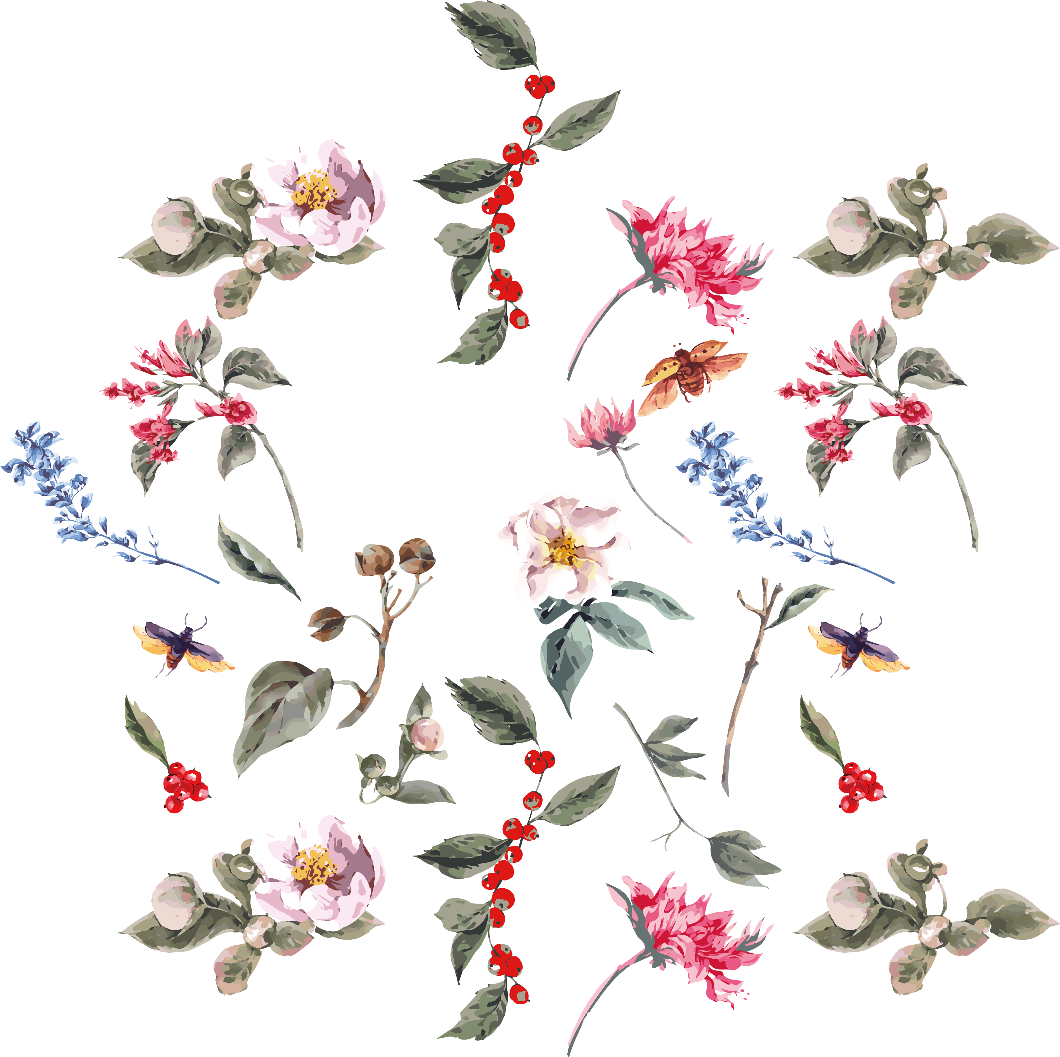 Drawing Watercolor Painting Flower - Vector Graphics (3406x3395)