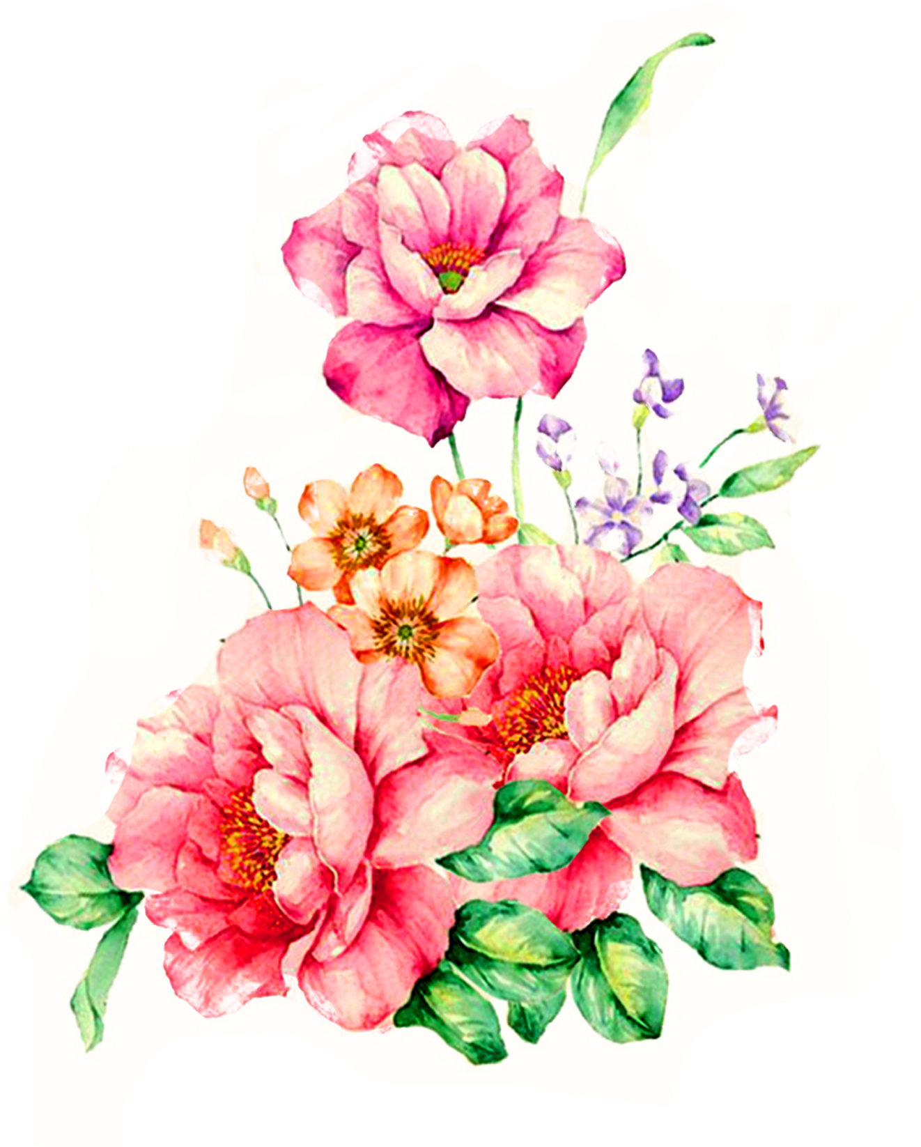 Pink Flowers Watercolor Painting - Flower Png (1701x1701)