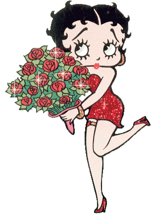 Betty Boop Holding A Bunch Of Red Roses - Betty Boop Gif Animate (305x433)