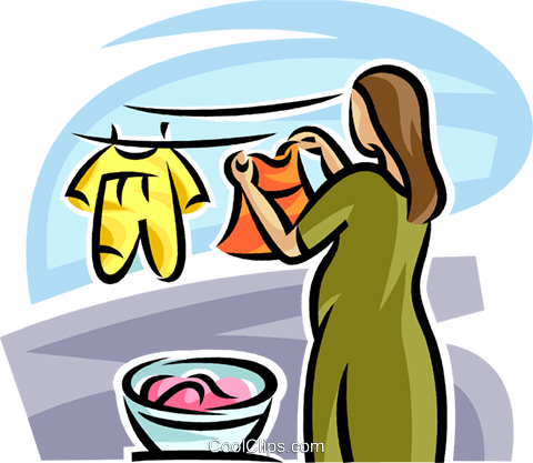 Mother Hanging Clothes On The Line Royalty Free Vector - Mother Doing Laundry Clipart (480x417)