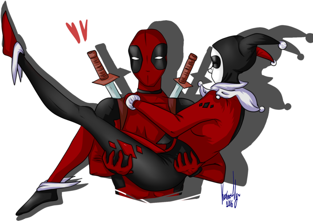 Deadpool And Harley Quinn By Karin-uz - Harley Quinn And Deadpool Art Funny (1057x755)