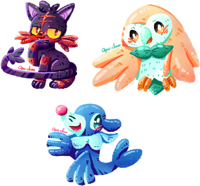 Pokemon Sun And Moon Starters By Agui-chan - Pokemon Sun And Moon Starters Rowlett (915x874)