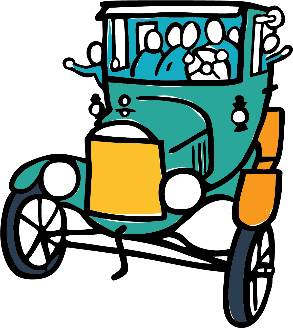 Model T Filled Happy People - Cartoon (1413x1438)