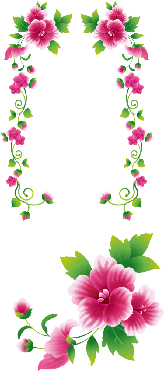 Flower Borders Frame Flowers Green Leaves Png Image - Blue Flower Corner Png (681x1280)