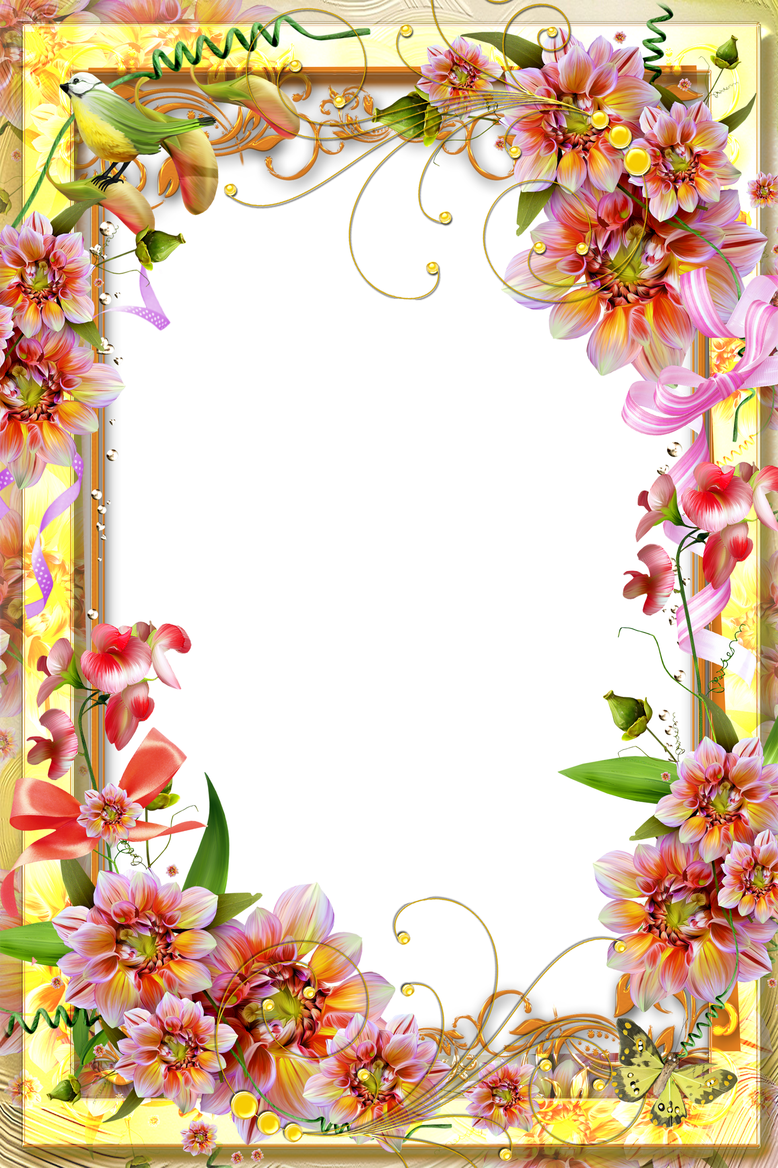 Yellow Transparent Frame - Page Borders Flower Design (1600x2400)