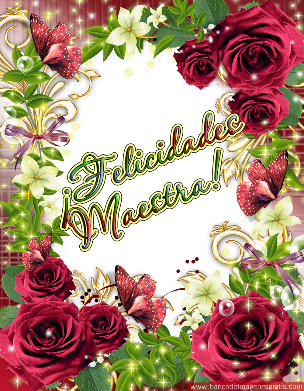 Feliz Día Del Maestro Y La Maestra - Frame Roses (1000x1286)