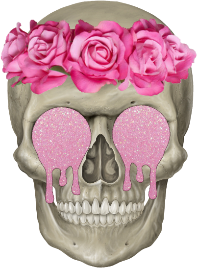 Flower Crown Glitter Pastel Grunge Pink Skull Transparency - Skull With Graduation Cap (453x600)