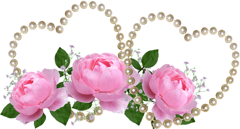 Valentine, Pink Roses, Pearl Hearts, Romance - Rose De Saint Valentin (960x522)