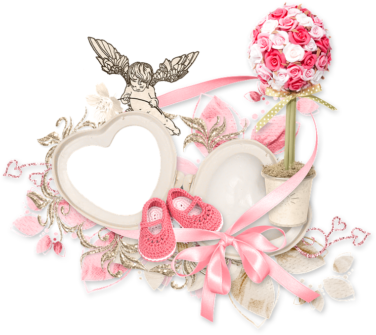Cluster, Heart, Cupid, Angel, Rose, White, Pink, Tape - Cluster Png (810x720)