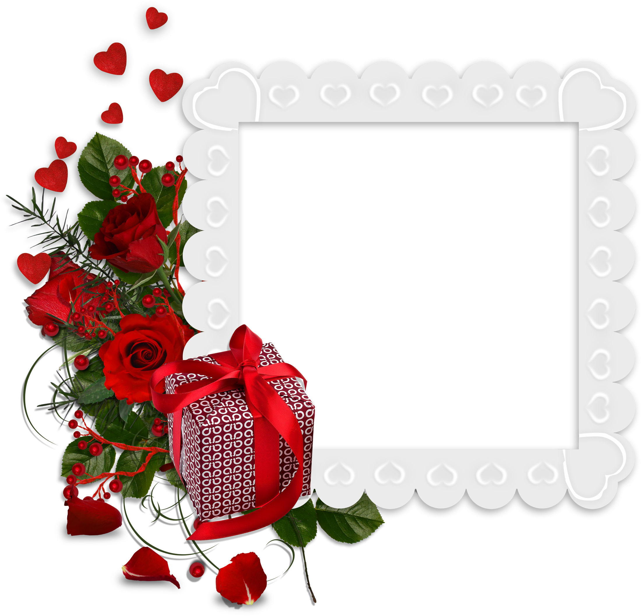 Beautiful White Transparent Frame With Hearts And Red - Red Roses Borders And Frames Transparent (850x818)