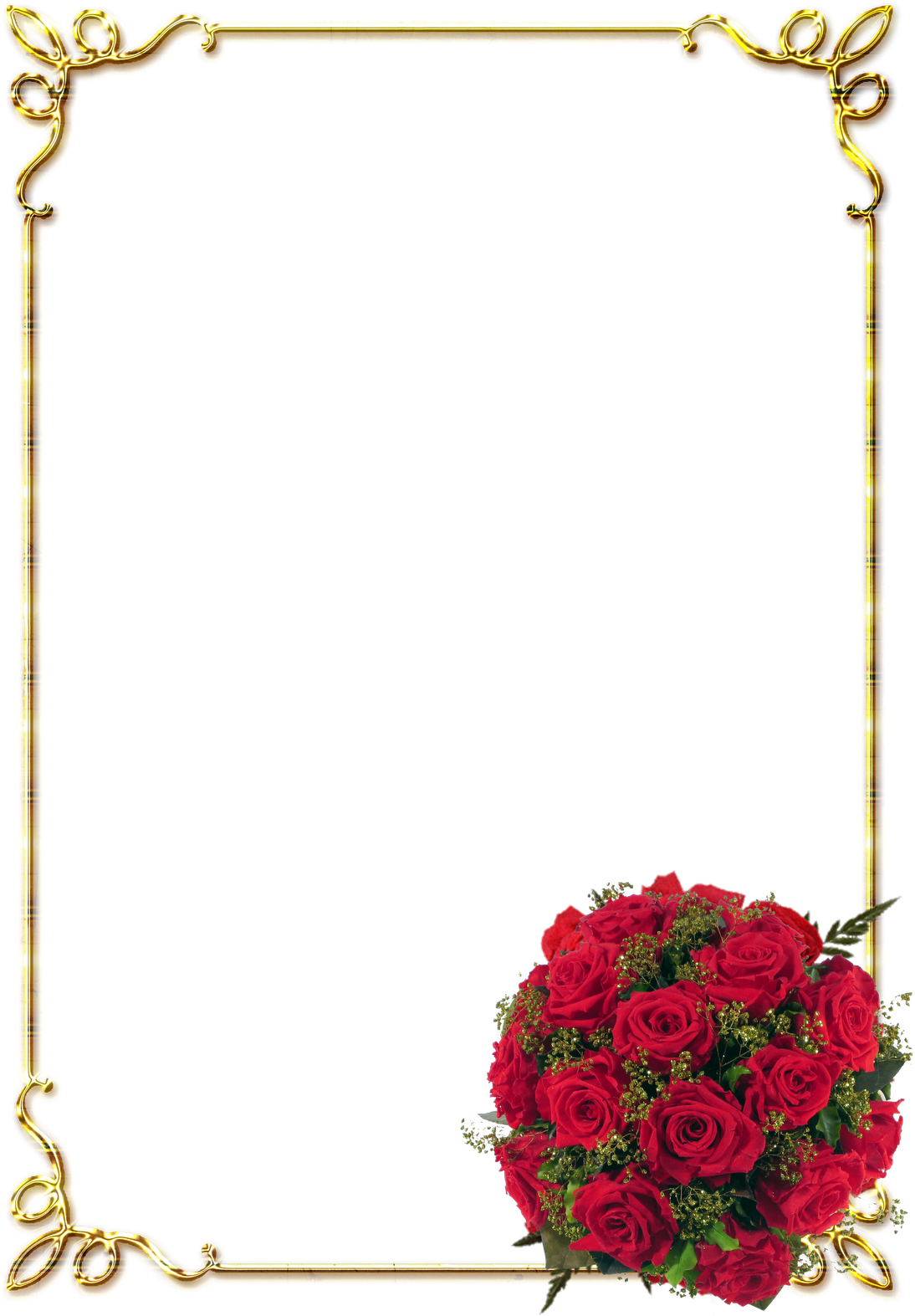 Frames Png Douradas Com Rosa Vermelhas - Page Borders With Flowers (1120x1600)