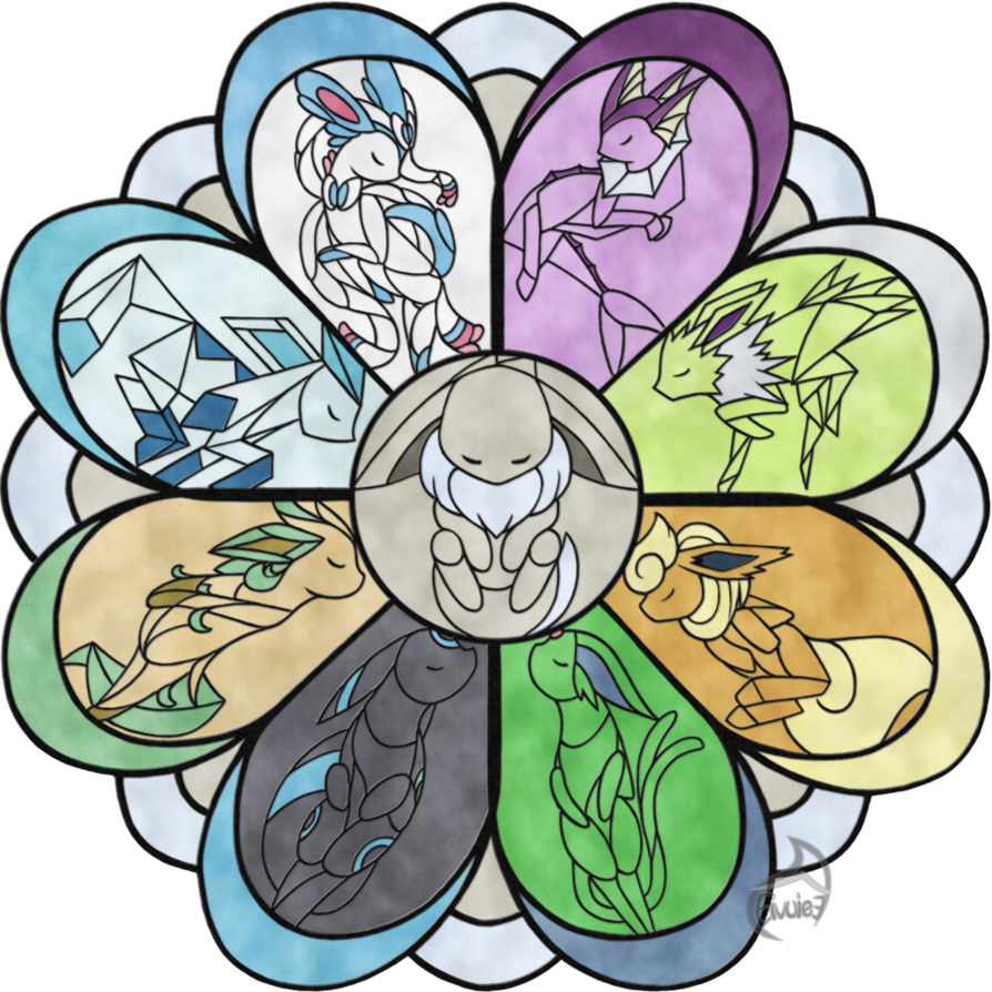 Eeveelutions In Stained Glass - Eevee Evolutions Stained Glass (1024x1024)