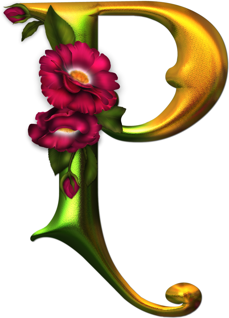 Alfabeto Dorado Con Flores Rosas - Flores Con Letra P (737x1021)