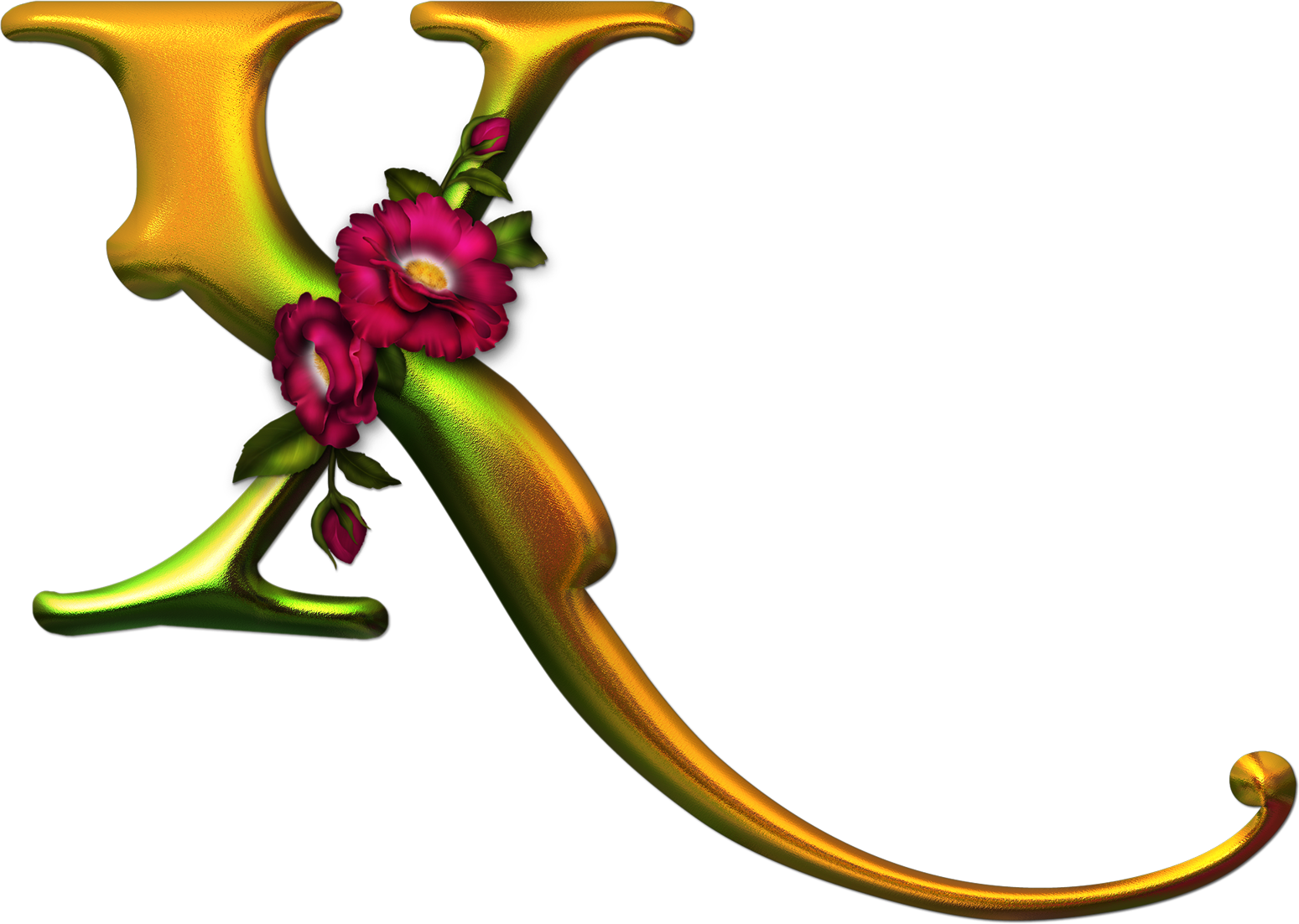 Alfabeto Dorado Con Flores Rosas - All Caps (1549x1102)