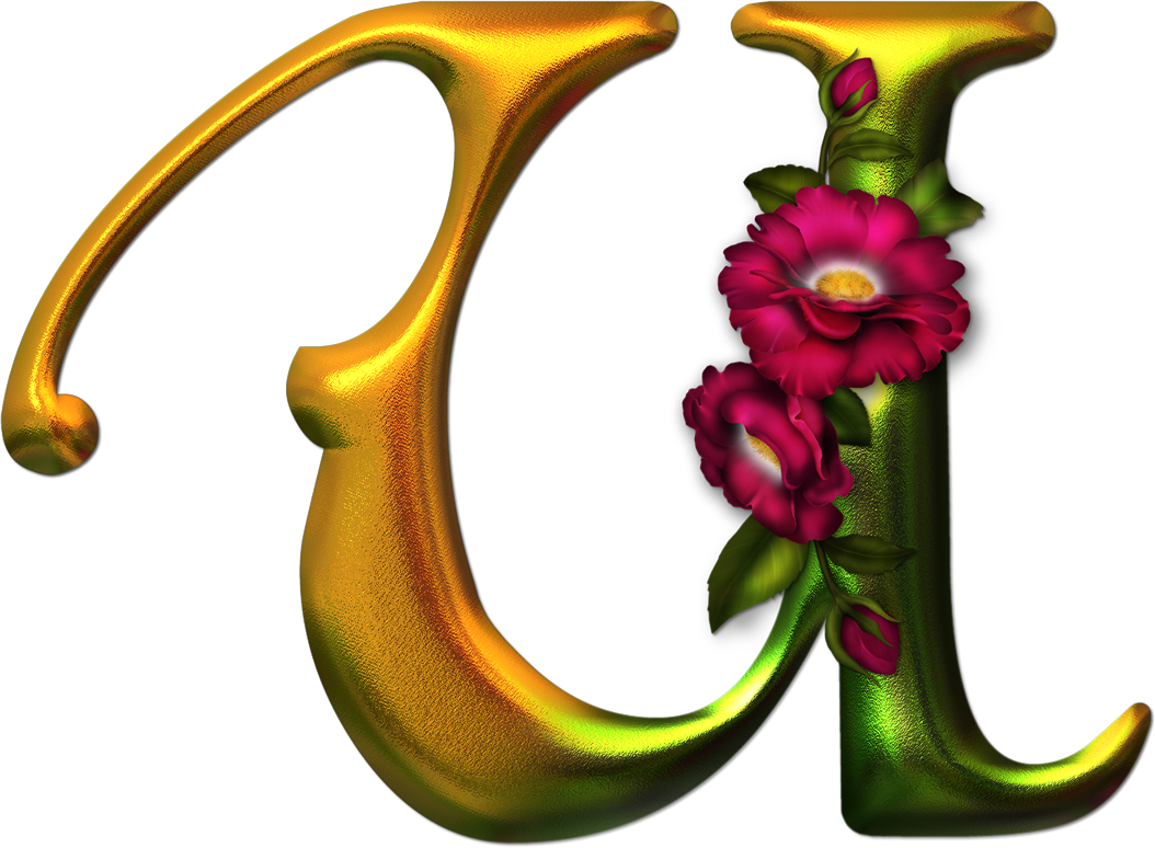 De Nuria D • Publicado En Abecedarios Y Gifs De Letras, - Alfabeto Dorado Con Flores Rosas (1054x774)