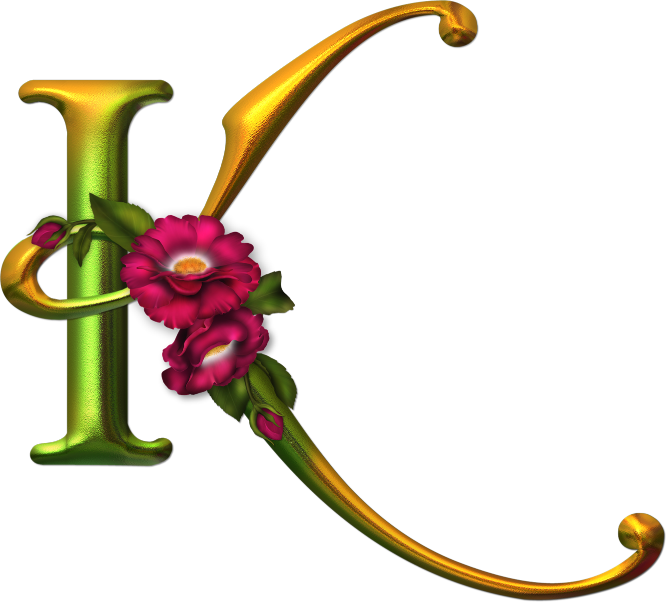 Alfabeto Dorado Con Flores Rosas - Alphabet (1333x1206)