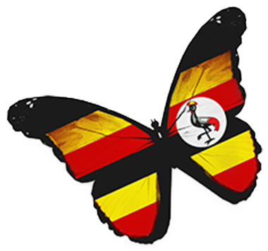 Butterfly With Ugandan Flag Colours - Ugandan Colours (380x357)