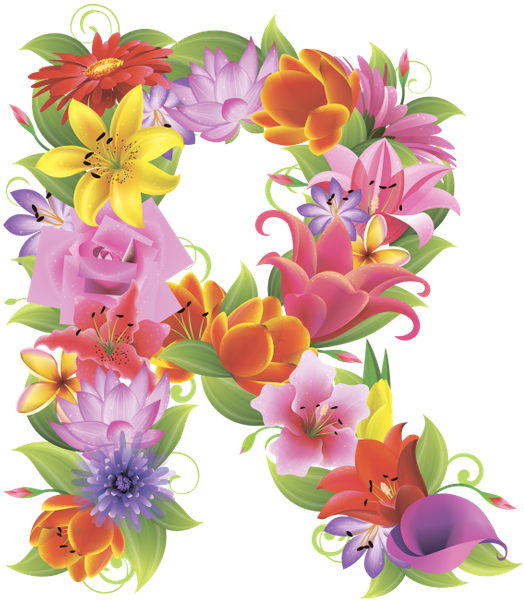 Английский Алфавит, Буква R, Цветочный Алфавит, Цветы, - Letter R In Flowers Png (554x600)