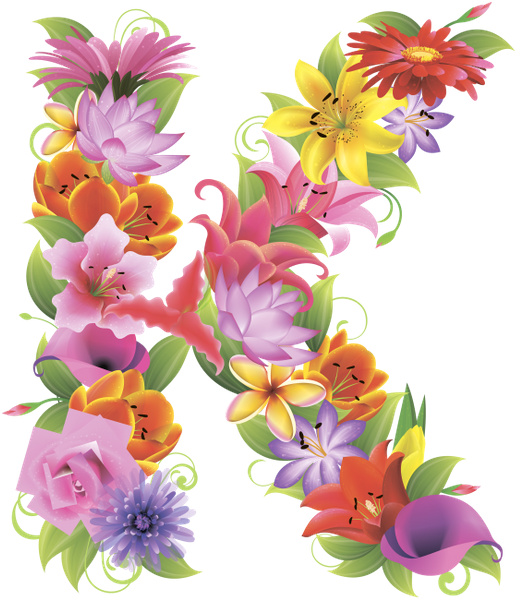 Английский Алфавит, Буква K, Цветочный Алфавит, Цветы, - Evsimo Dekoratif Yastık 40x40cm 452-13225 (531x600)