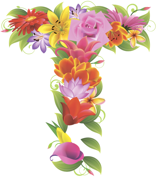 Английский Алфавит, Буква T, Цветочный Алфавит, Цветы, - Buchstabe T Aus Blumen (531x600)
