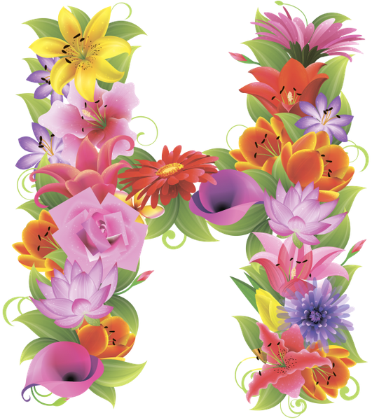 Английский Алфавит, Буква H, Цветочный Алфавит, Цветы, - Evsimo Dekoratif Yastık 40x40cm 452-13222 (531x600)