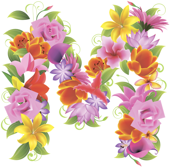 Английский Алфавит, Буква M, Цветочный Алфавит, Цветы, - Цветочный Алфавит Буква М (600x578)