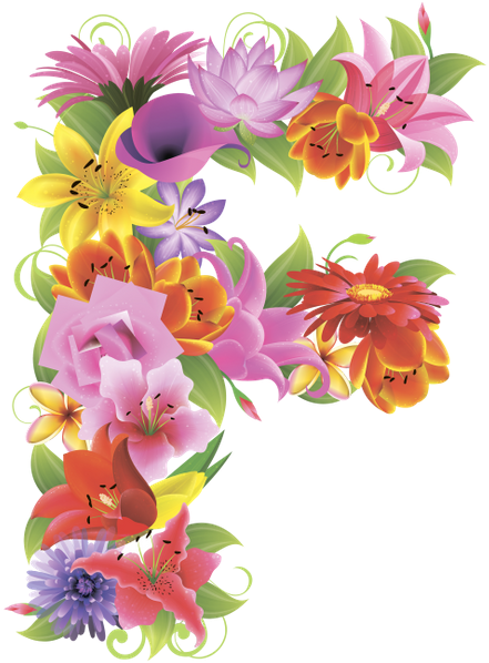 Английский Алфавит, Буква F, Цветочный Алфавит, Цветы, - Evsimo Dekoratif Yastık 40x40cm 452-13219 (450x600)